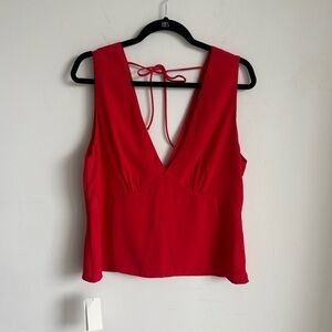 BNWT Abercrombie plunge neck top in cherry red - size large